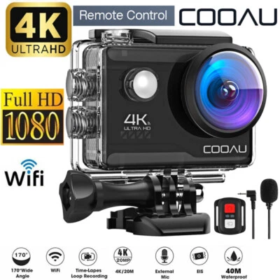 COOAU Action Cam 4K 30fps 20MP 170° WiFi Sport Kamaras mit EIS 40M Wasserdichtes Gopro