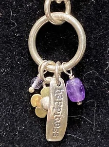 Sterling Silver Circle Floral Amethyst Charm 18" Necklace w/ Beaded Chain - Picture 1 of 9