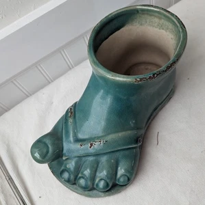 Left Foot Planter Flower Pot Pottery Unique Glazed Mixed Green Kitchy Granny - Picture 1 of 11