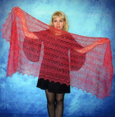 Red warm women's scarf, Russian shawl, Orenburg stole, Wool wrap, Gift for her - Image 1 of 4