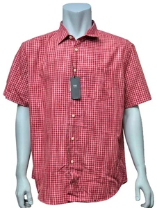 MARKS & SPENCER Urlaubshemd Herren rot weiß kariert Design Größe XL UVP 22,99 £ - Bild 1 von 2