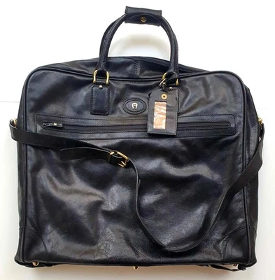 AIGNER Vintage Reise Kleidersack Travel Bag Leder schwarz 50x47 cm Trageriemen - Bild 1 von 4