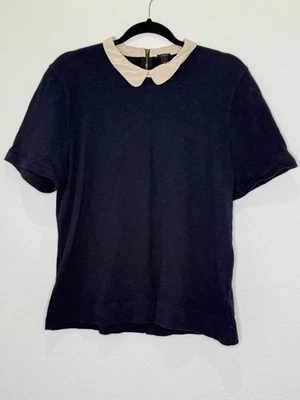 Suéter J Crew Mujer Talla XL Manga Corta Cremallera Espalda Estilo 59448 Azul Marino/Beige Foto 1 de 4