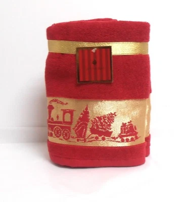 Granville Lane Christmas 2 Red & Gold Hand Towels Christmas Train - Image 1 of 3
