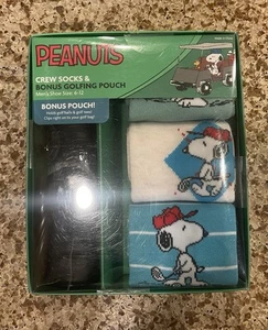 NEW SNOOPY PEANUTS 3 PAIR GOLF CREW SOCKS & GOLF POUCH FOR BALLS & TEES SZ 6-12 - Picture 1 of 5