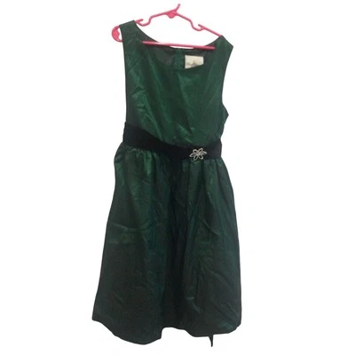 Rare Editions Girls Holiday Dress Youth 12 Emerald Green Satin Christmas Classic - Image 1 of 4
