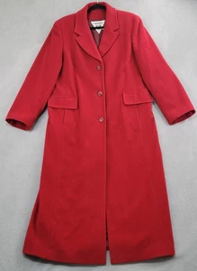 Marvin Richards Coat Womens 12 Red Wool Cashmere Blend Long Overcoat 3 Button - Picture 1 of 17