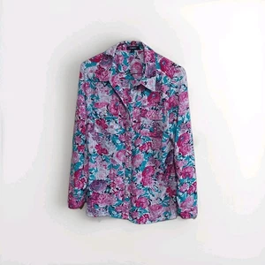 Elementz Button Down Pink Floral M Colorful  38x22 - Picture 1 of 5