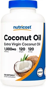 Nutricost Coconut Oil Capsules (1000mg) 120 Softgels - Gluten Free and Non-GMO - Picture 1 of 5