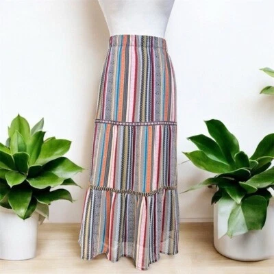 Christopher & Banks Boho Multicolor Striped Women's Midi Skirt - Image 1 of 4