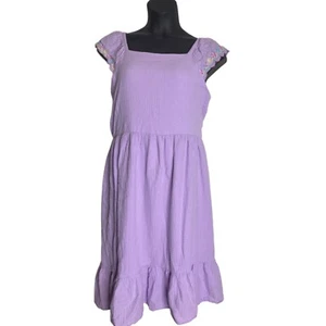 Blueberi Boulevard XL Sommerkleid Lavendel Baumwolle Flatterärmel Rüschensaum - Bild 1 von 5
