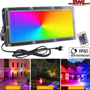 100W LED Fluter RGB Außen Farbig Strahler mit Fernbedienung Dimmbar Garten IP65 - Bild 1 von 16