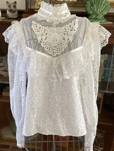 Vintage Gunne Sax Jessica McClintocks Lace Ruffle Blouse 70’s 80’s Victorian - Picture 1 of 16