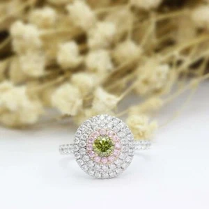 Fantastic 2.10 CT Green Peridot & Round Pink & White CZ 925 Silver Women's Ring - Picture 1 of 9
