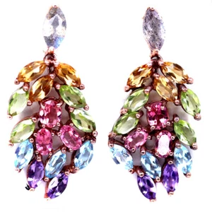 925 Silver Blue Rainbow Gray Labradorite, Citrine, Peridot, Topaz Earrings - Picture 1 of 4
