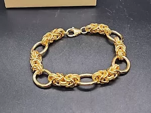8" MODA AL MASSIMO 18k Yellow Gold plated Bronze Byzantine Station Link Bracelet - Picture 1 of 7