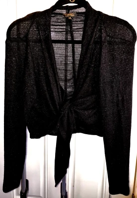 NWT L Thalia Sodi Open Front LT weight cardigan black silver thread shimmer #TR1 - Imagem 1 de 3