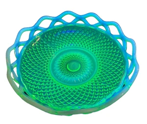 Imperial Vaseline Opalescent Laced Edge Diamond Katy Pattern Bowl (Glows) - Picture 1 of 9