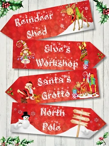 4er Set Weihnachtsfeiertage rot Santa & Rudolph Schneepfeile Schilder - Bild 1 von 3