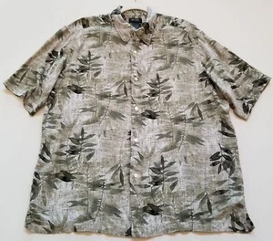 Axcess Button Up Shirt Men’s Extra Large Green Beige Leaves Short Sleeves Rayon - Picture 1 of 9