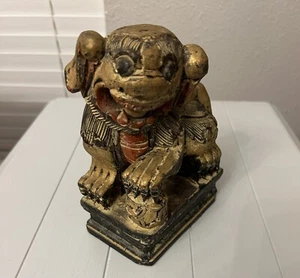 FOO DOG Antique vintage Chinese dragon guardian lion hand carved wood 7” - Picture 1 of 9