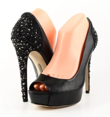 $150 BOUTIQUE 9 CARY черный кожаный дизайнер вечер с открытым носком платформе насосы 7,5  - Изображение 1 из 4