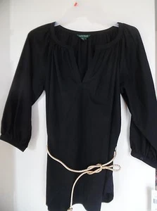NWT Lauren Ralph Lauren Womens Black Boho Peasant Top Blouse Sz L - Foto 1 di 3