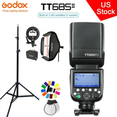 US Godox TT685II-S 2.4G TTL HSS Speedlite Flash For Sony+40*40cm Softbox Stand - Image 1 of 4