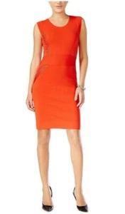Bar III Women's Orange Crochet-Trim Sheath Dress - Sz M - NWT - Picture 1 of 5