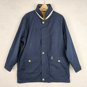 Vintage YSL Yves Saint Laurent Men Overcoat Yellow Navy Blue Reversible 37" M - Picture 1 of 24