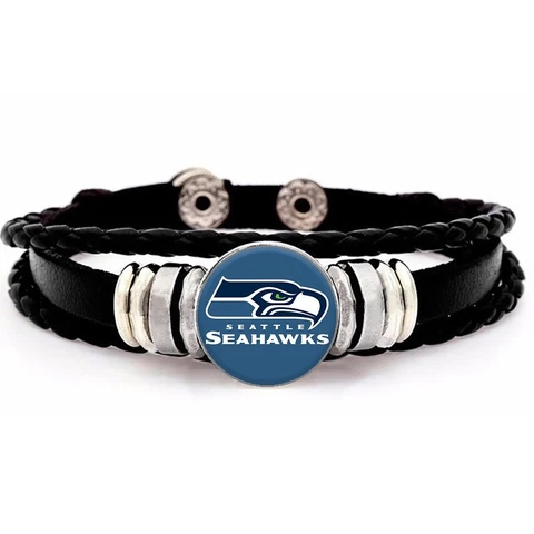 Seattle Seahawks Mens Womens Black Leather Bracelet Football w GiftPg D14 Cover