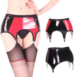 Glossy Shiny Patent Leather Garter Belt Girdle Skirt 4 Metal Clips (2 Colors) - Picture 1 of 13