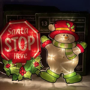 Holiday Time Indoor Outdoor Light Up Prismatic Snowman Santa Stop Here Tested - Bild 1 von 9