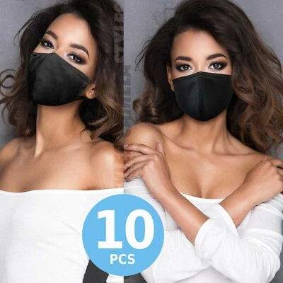 10 pcs Face Mask Reusable Breathable Unisex Cover Mask Men Women - Black Color - Image 1 of 4