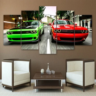 Cartel de arte de pared con impresión en lienzo de 5 paneles de autos Challenger Race decoración del hogar Foto 1 de 4