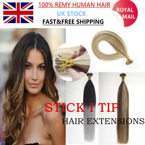 14"-24" 7A 1G Stick I Tip Micro Beads Remy Human Hair Extensions Double Drawn UK - Picture 1 of 127