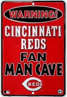 CINCINNATI REDS SIGN WARNING REDS FAN MAN CAVE METAL PARKING SIGN 8" x 12" - Image 1 of 2