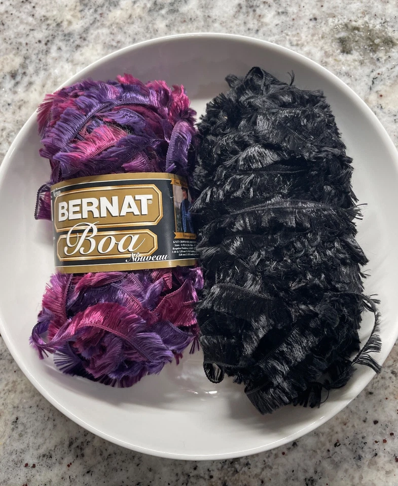 BERNAT Boa Scarf Yarn (2) Skeins Parrot &  Black - Image 1 of 4