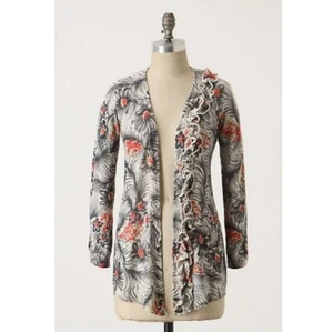 Sparrow Graphite Pop Cardigan Sweater XS Ivory Gray Ruffled Anthropologie - Picture 1 of 10