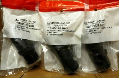 Green Leaf 1" Male Thread  x 1-1/4" Hose Barb, Heavy Duty Poly HB100125 (3 lot) - Image 1 of 2