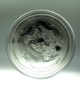 2 Unzen Silbermünze Australien 2 Dollar Lunar II - JAHR DES DRACHEN 2012 - Bild 1 von 3