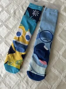 Disney Parks Kids 2 Pair Blue/Yellow Inside Out Joy/Sadness Crew Sock Set Medium - Picture 1 of 2