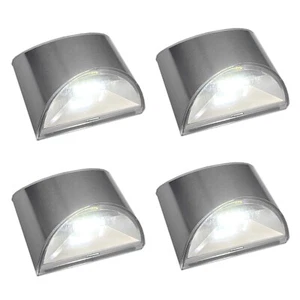 4 Piece Solar Wall Lantern LED Cold White Stainless Steel Light Outdoor Lighting - Picture 1 of 4