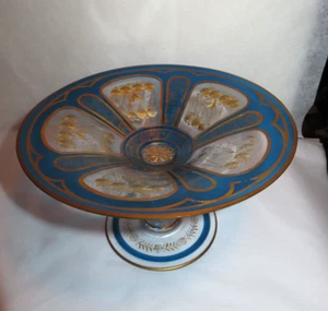 Antique Bohemian Cut Glass Pedestal Bowl Dish~Gold Gilt Accents - Picture 1 of 5