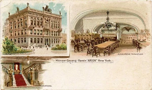 CLUB GERMANO-AMERICANO "ARION", CIUDAD DE NUEVA YORK Y ORIGINAL circa 1898 LITO POSTAL - Imagen 1 de 2