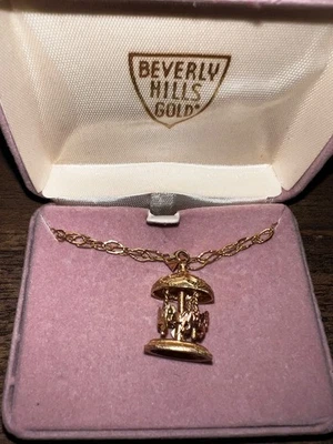 Beverly Hills 14k Yellow Gold Carousel Tri-Colored Horses Moveable Pendant - Image 1 of 3