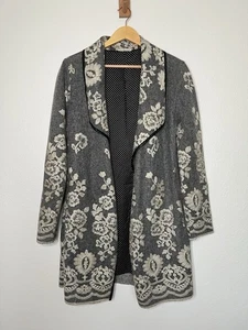 Soft Surrounding Gray Floral Embroidered Wool Blend Cardigan Size Small Boho - Picture 1 of 4