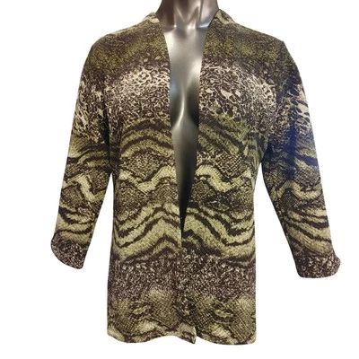 Cárdigan para mujer Peck & Peck M marrón/dorado estampado animal manga larga frente abierto  Foto 1 de 3