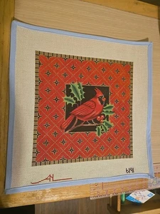 Needlepoint Handpainted Amanda Lawford Christmas Cardinal 12x12 - Picture 1 of 3