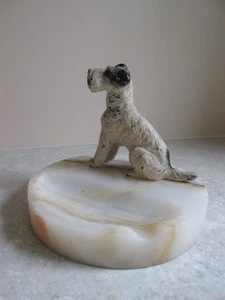 ART DECO COLD PAINTED METAL WIRE FOX TERRIER ON STONE BASE C.1930 - Picture 1 of 8